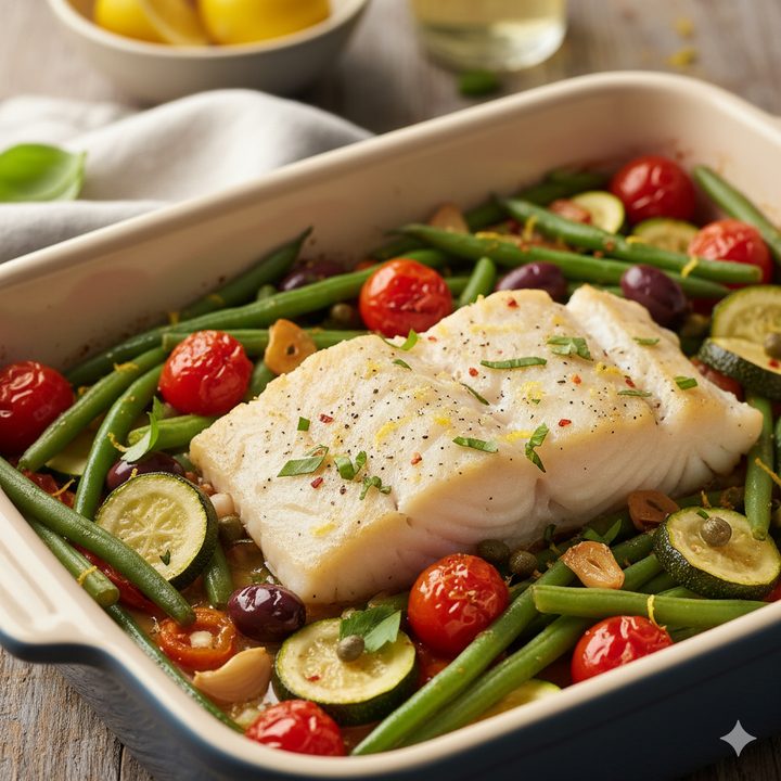 Italian Baked Cod with Tomatoes & Olives