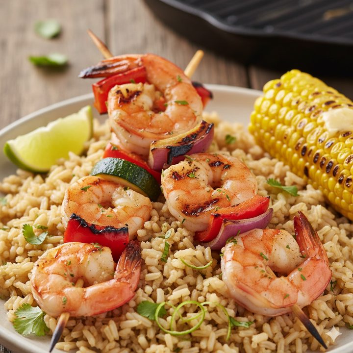 Mexican Shrimp Skewers with Lime-Cilantro Rice